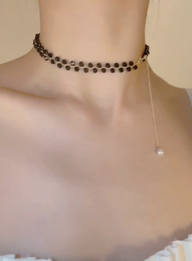 简悦一款多戴黑水晶项饰女气质
