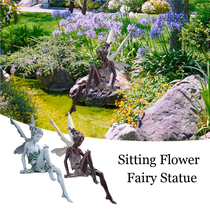 Sitting Fairy Statue跨境外贸树脂工艺品花仙子园林花园树脂摆件-图2