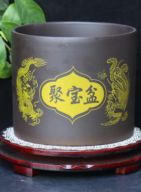 一路向上聚宝盆招财进宝紫砂大号玄关酒店前台开业乔迁送礼摆件