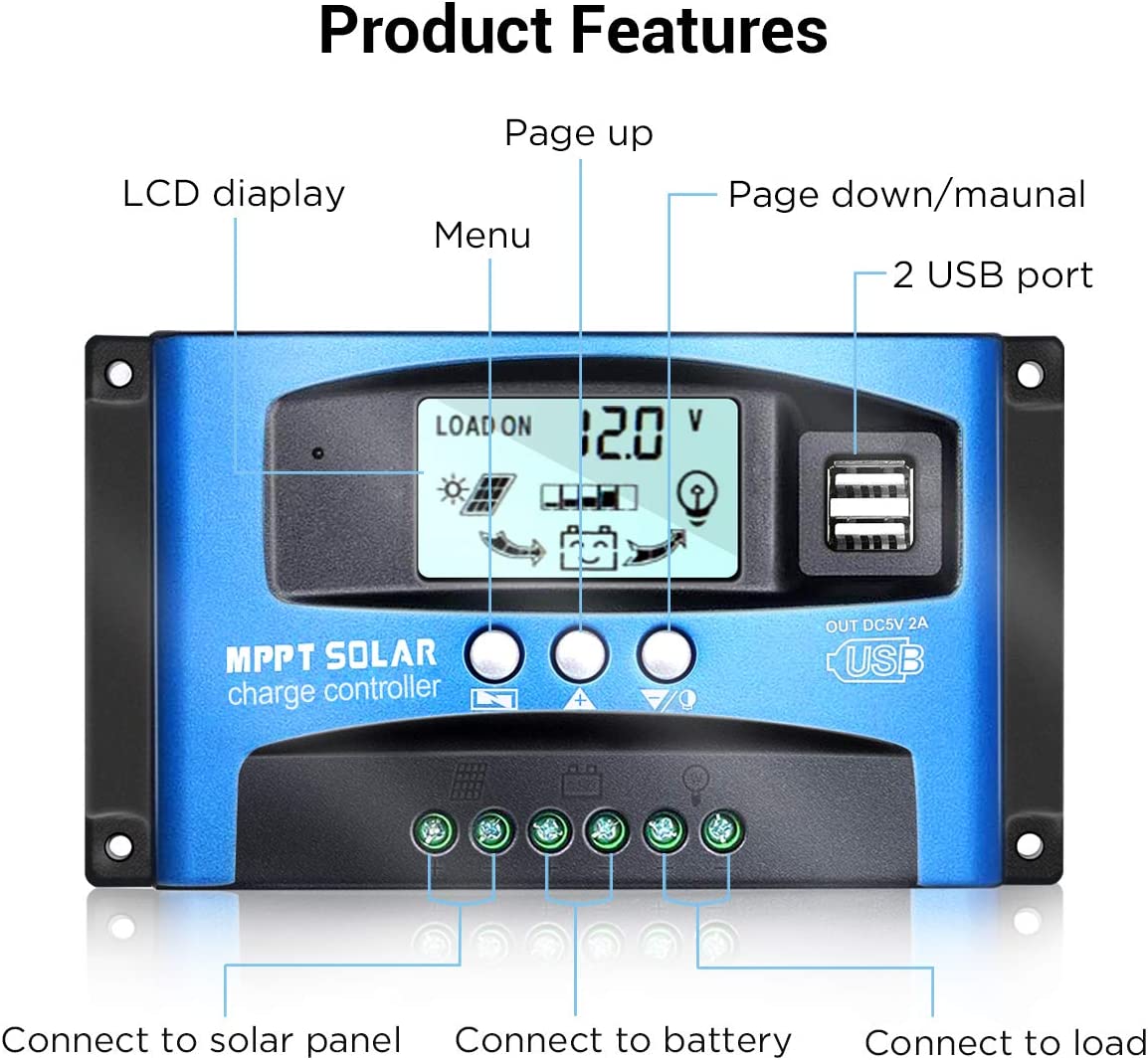 MPPT太阳能控制器30A100A全自动充放电通用接12v24V48V光伏板 - 图2