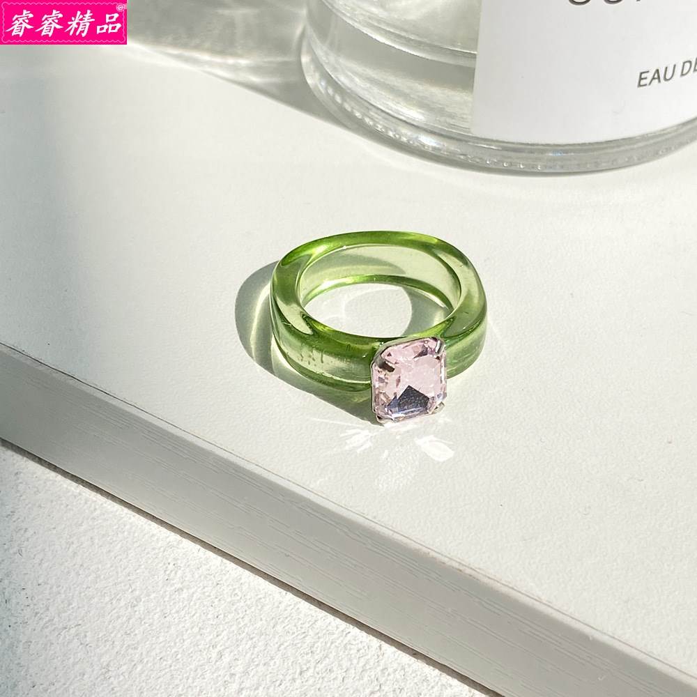 cute Inlaid rhinestone resin index finger ring Fashion girl - 图2