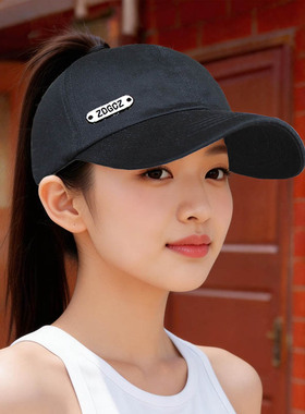 帽子女夏季半空顶鸭舌帽软顶百搭可调节纯色棒球帽新款放高马尾辫