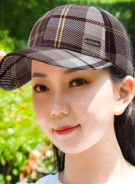 帽子女格子百搭鸭舌帽户外网红可调节棒球帽户外显脸小防晒遮阳帽