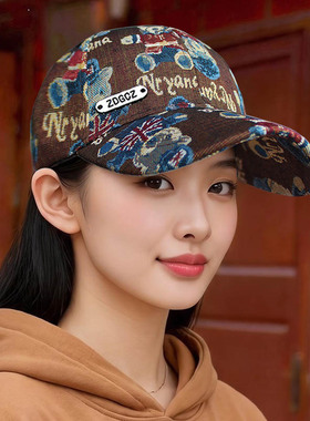帽子女洋气百搭鸭舌帽户外休闲棒球帽春秋季显脸小卡通防晒遮阳帽