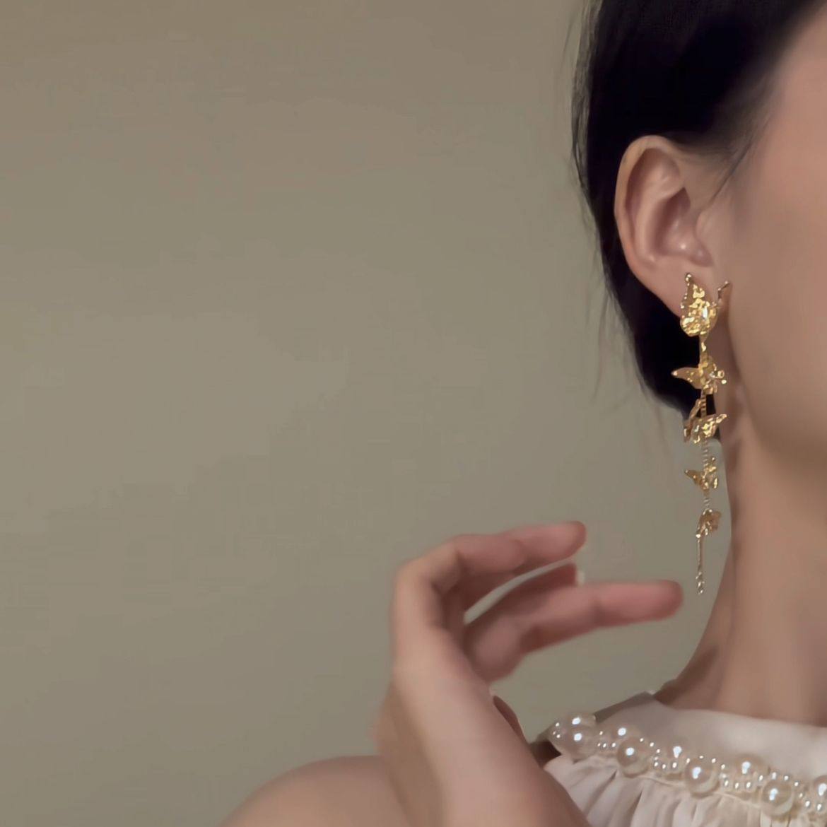 金色蝴蝶流苏耳饰轻奢高级感个性简约时尚百搭气质耳环耳钉秋冬,淘宝优惠券,粉丝福利购,淘宝优惠卷