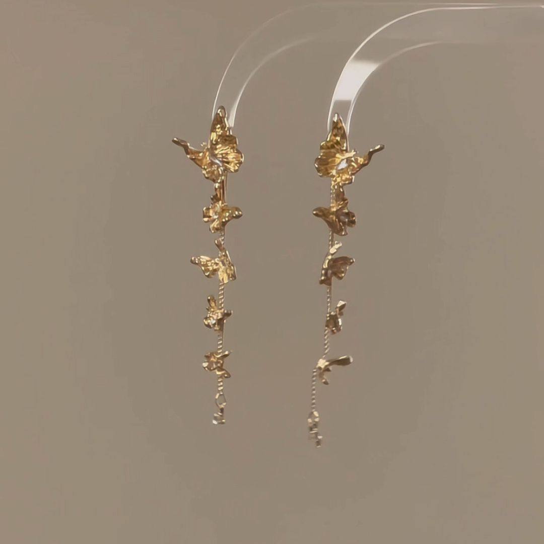 金色蝴蝶流苏耳饰轻奢高级感个性简约时尚百搭气质耳环耳钉秋冬,淘宝优惠券,粉丝福利购,淘宝优惠卷