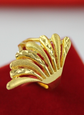 女士蝴蝶欧币金黄扇形树叶指环