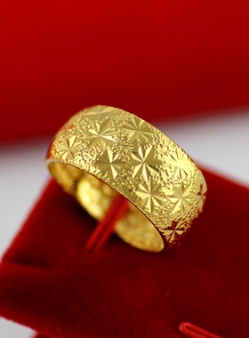 流星雨刻字欧币风男士仿黄金戒指