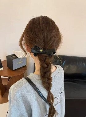 韩系皮革蝴蝶结香蕉夹女后脑勺高马尾竖夹高级感香蕉夹盘发发饰