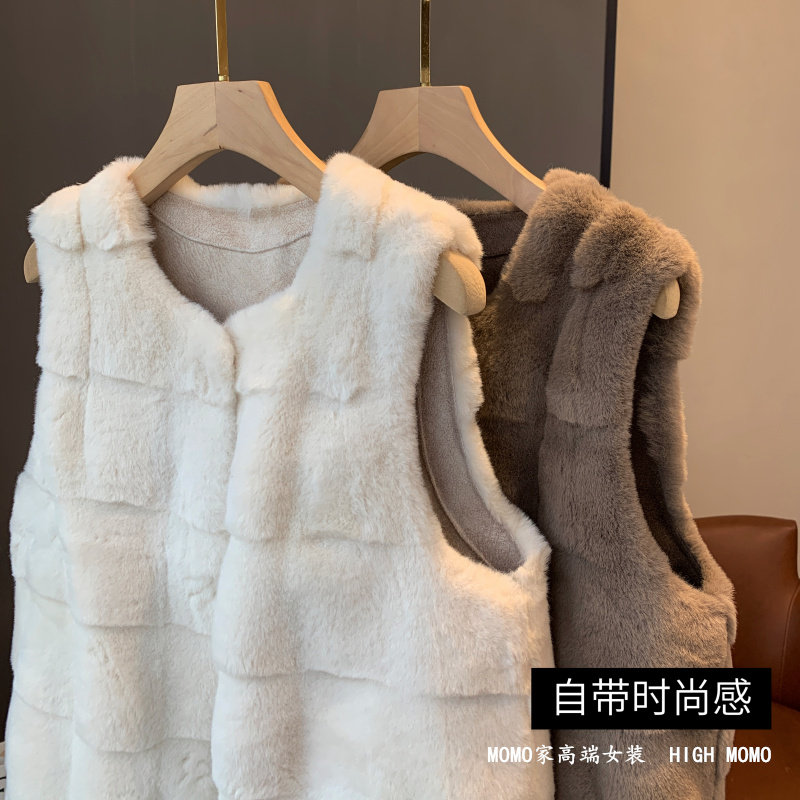 欧货丹麦貂毛混纺名媛显瘦皮草毛毛背心马甲外套上衣女装2023秋冬