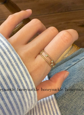 忍冬HONEYSUCKLE 简约韩系星星锆石钛钢开口戒复古小众设计感戒指