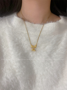 忍冬HONEYSUCKLE 蝴蝶结铃兰花钛钢项链女 在逃公主少女心锁骨链