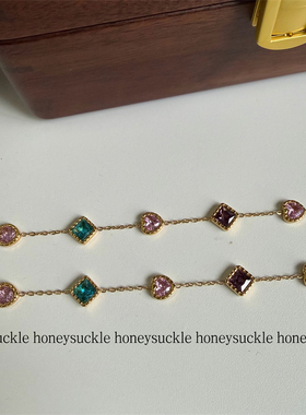 忍冬HONEYSUCKLE 原创设计 爱心方形彩色锆石钛钢手链女通勤百搭