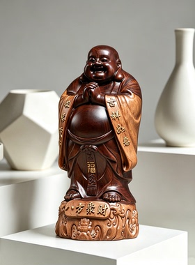 黑檀木雕弥勒佛像摆件客厅送礼