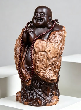 黑檀实木根雕大号弥勒佛摆件