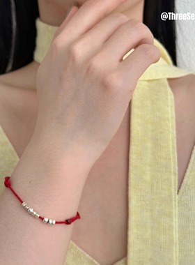 碎银子红绳编织叠戴手串