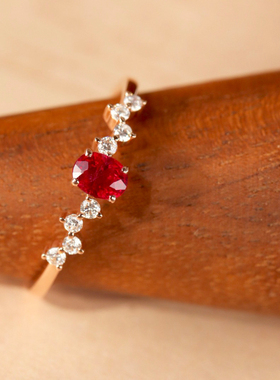 S925纯银复古超闪红色爱心戒指女轻奢小众精致千金感情人节食指戒