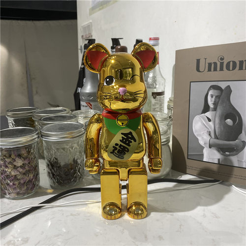 bearbrick400%暴力熊金运招财猫公仔 电镀积木熊玩偶潮牌手办摆件 - 图1