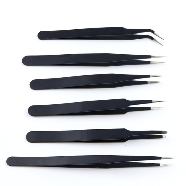 Anti-static precision tweezers bent tip stainless steel clip