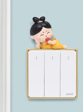 国潮古风唐小圆树脂开关贴创意家居办公插座装饰贴3D立体开关墙贴