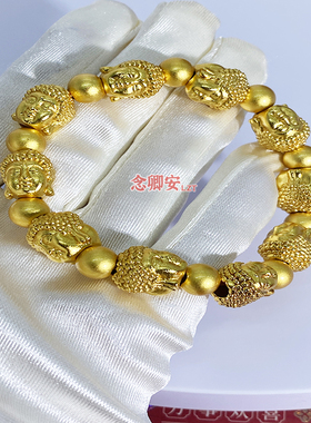 沙金佛链 仿金店同款精致双面佛头手链高级感礼物珠子手工定制