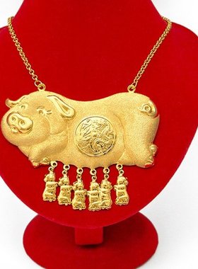 新款结婚镀金猪牌项链女小猪首饰
