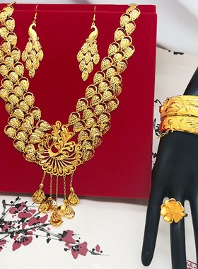 婚嫁仿金项链女结婚新娘三金道具首饰黄金色五金镀金配婚纱女项链