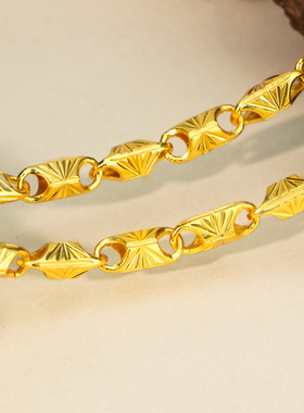 新款镀黄金色麦子四方块项链男士大气时尚款久不掉色饰品