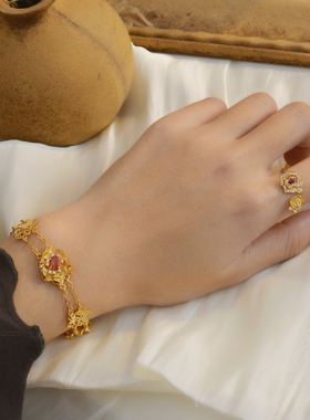 时尚锦绣团花仿红色宝石手链