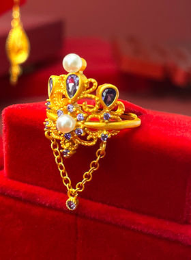 古法金中式高级感珍珠戒指女