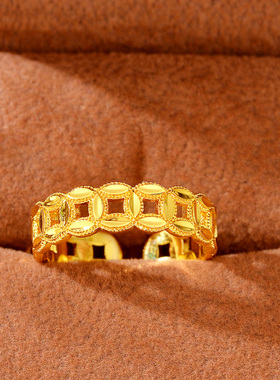 新中式仿金色铜钱时尚活口指环