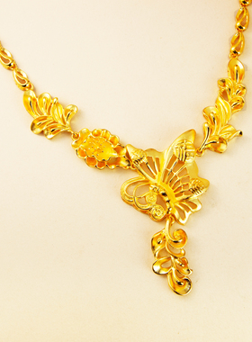 爆款仿黄金色蝴蝶花项链气质颈链