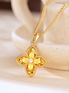 四叶草鎏金颈链镶钻锁骨链