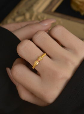 镀黄金色蝴蝶戒指高级气质指环女
