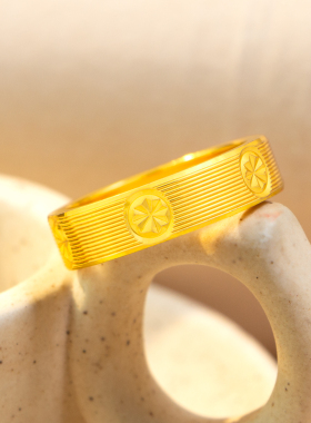 仿金色古法拉丝米字车花戒指小众