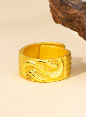 镀黄金色波浪纹戒指时尚开口指环