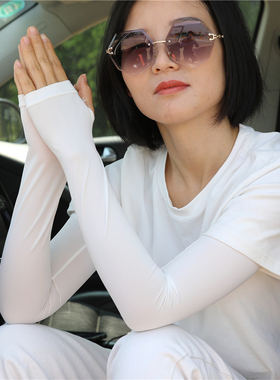 冰袖防晒女冰薄袖套防紫外线纯色手袖户外夏长款手护臂男开车骑行