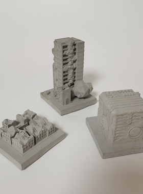 麦田里原创建筑末日废墟水泥混凝土鱼缸造景创意装饰布景桌面摆件