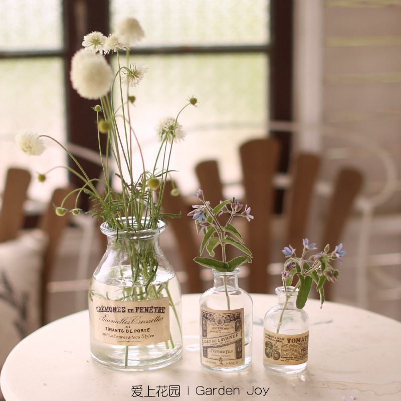 爱上花园室内装饰摆件插花瓶拍摄道具简约光面贴纸玻璃瓶,淘宝优惠券,粉丝福利购,淘宝优惠卷