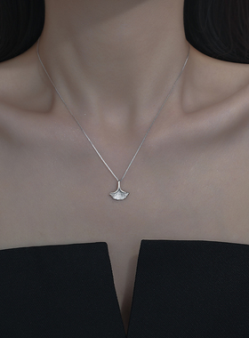 925纯银杏叶项链女轻奢小众设计