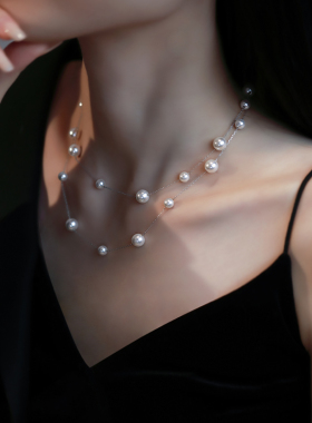 毛衣链叠戴长款珍珠项链