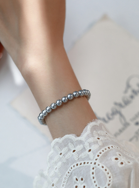 施家灰珍珠手链女925纯银