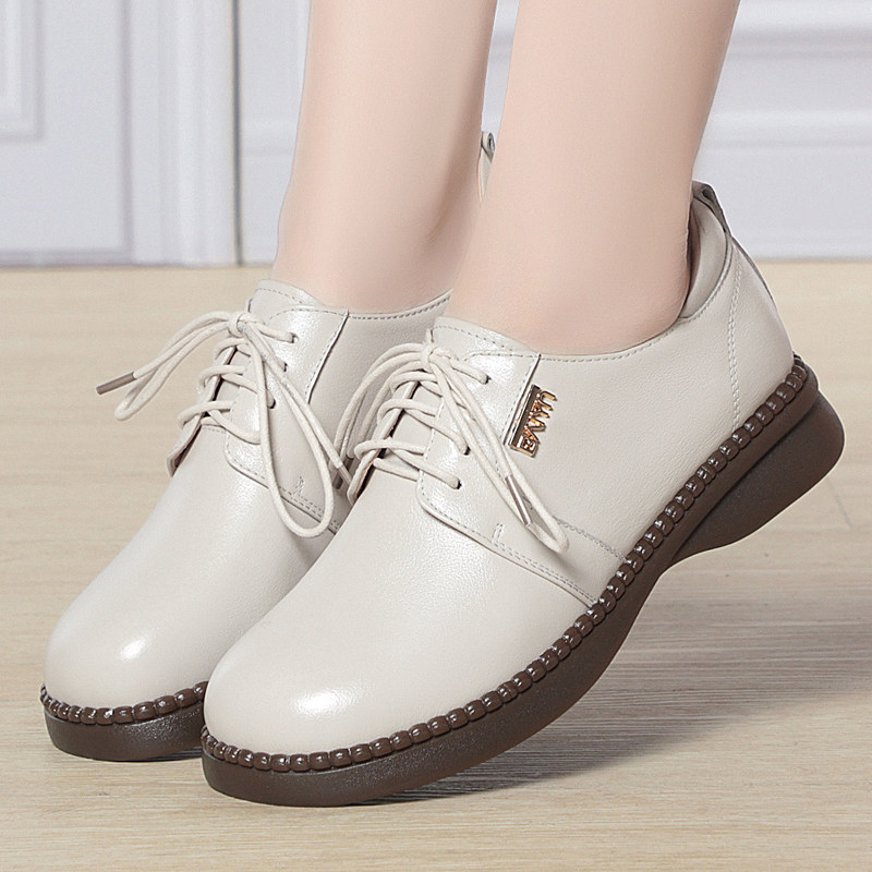 黑色皮鞋女2025新款真皮系带深口单鞋软皮软底妈妈鞋大码41春鞋43,淘宝优惠券,粉丝福利购,淘宝优惠卷