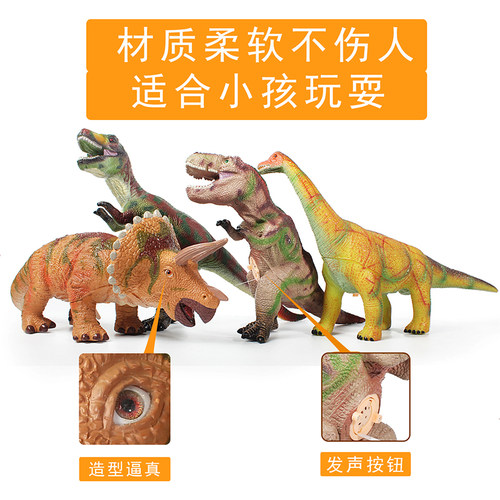 仿真恐龙模型中号软胶霸王龙 三角龙会叫有声音3-6岁男孩儿童玩具 - 图2
