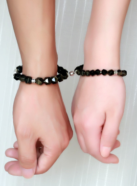 天然金黑曜石日月地心水晶手链