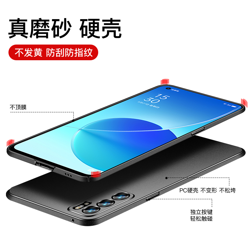 oppoReno6手机壳磨砂Reno6Pro+新款opopreno防摔oppo全包opp0pp0十0pporeno曲屏外壳ooporeno65g男5g女por套 - 图3