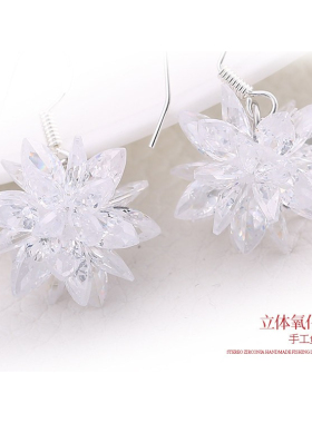 s925银饰水晶冰花耳环甜美锆石