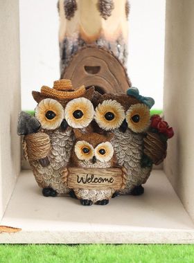 欧式家居猫头鹰欢迎牌摆件丰收节母亲节日礼物树脂花园工艺品摆件