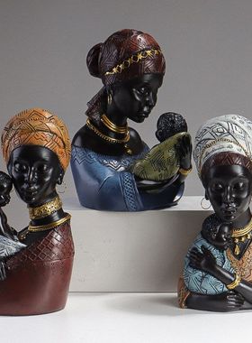 工艺礼品新风格非洲风情太阳花黑人女孩头像树脂家居软装摆件