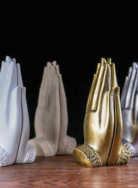 创意禅意新中式佛手摆件茶馆酒馆客厅金银白色树脂工艺装饰品摆件